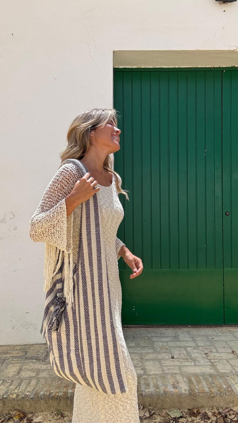 CORAL rayas beige/negro, maxibolso