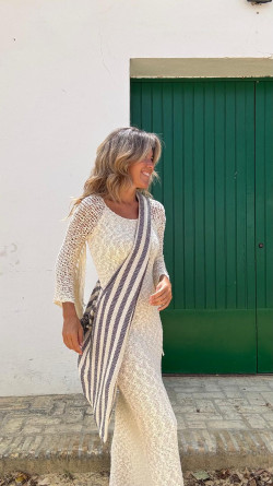 CORAL rayas beige/negro, maxibolso