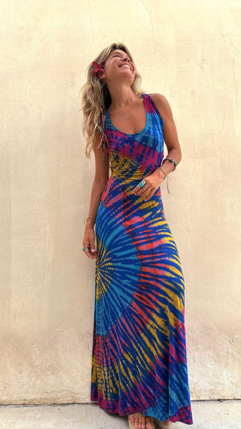 NIL azul/amarillo/fucsia, vestido largo