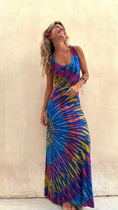 NIL azul/amarillo/fucsia, vestido largo