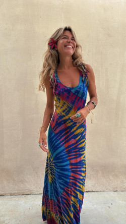 NIL azul/amarillo/fucsia, vestido largo