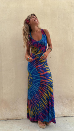 NIL azul/amarillo/fucsia, vestido largo