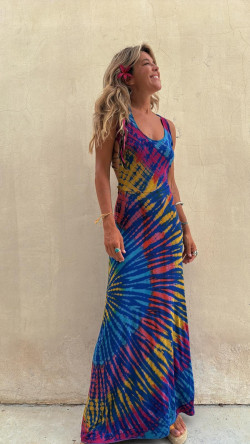 NIL azul/amarillo/fucsia, vestido largo