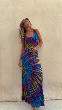NIL azul/amarillo/fucsia, vestido largo
