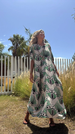 SUBARU beige/verde, vestido largo