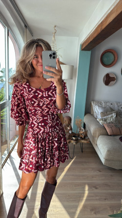 ELOI burdeos/salmón, vestido corto