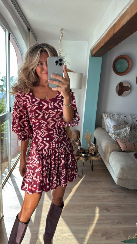 ELOI burdeos/salmón, vestido corto