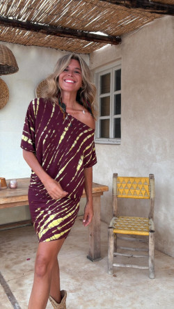 LIRIO burdeos/limón tie dye, vestido corto asimétrico