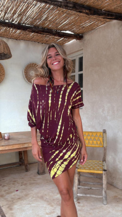 LIRIO burdeos/limón tie dye, vestido corto asimétrico