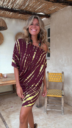LIRIO burdeos/limón tie dye, vestido corto asimétrico