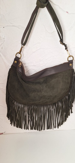 MESKI verde, bolso flecos